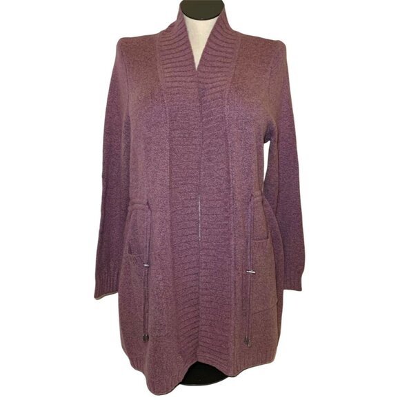 CJ Banks Cardigan Sweater Womens X 14W Mauve Tunic Drawstring Long Sleeve NEW - Picture 1 of 12